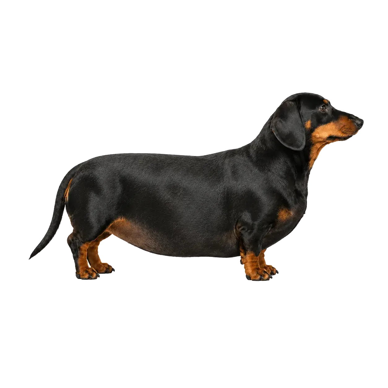 Hund mit Adipositas (BCS 8–9): Bauchumfang deutlich erhöht, Rippen nicht tastbar