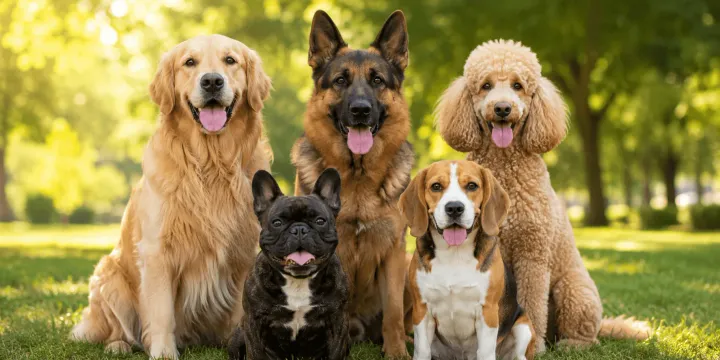 Collage of different dog breeds alongside the Dogtorcito logo